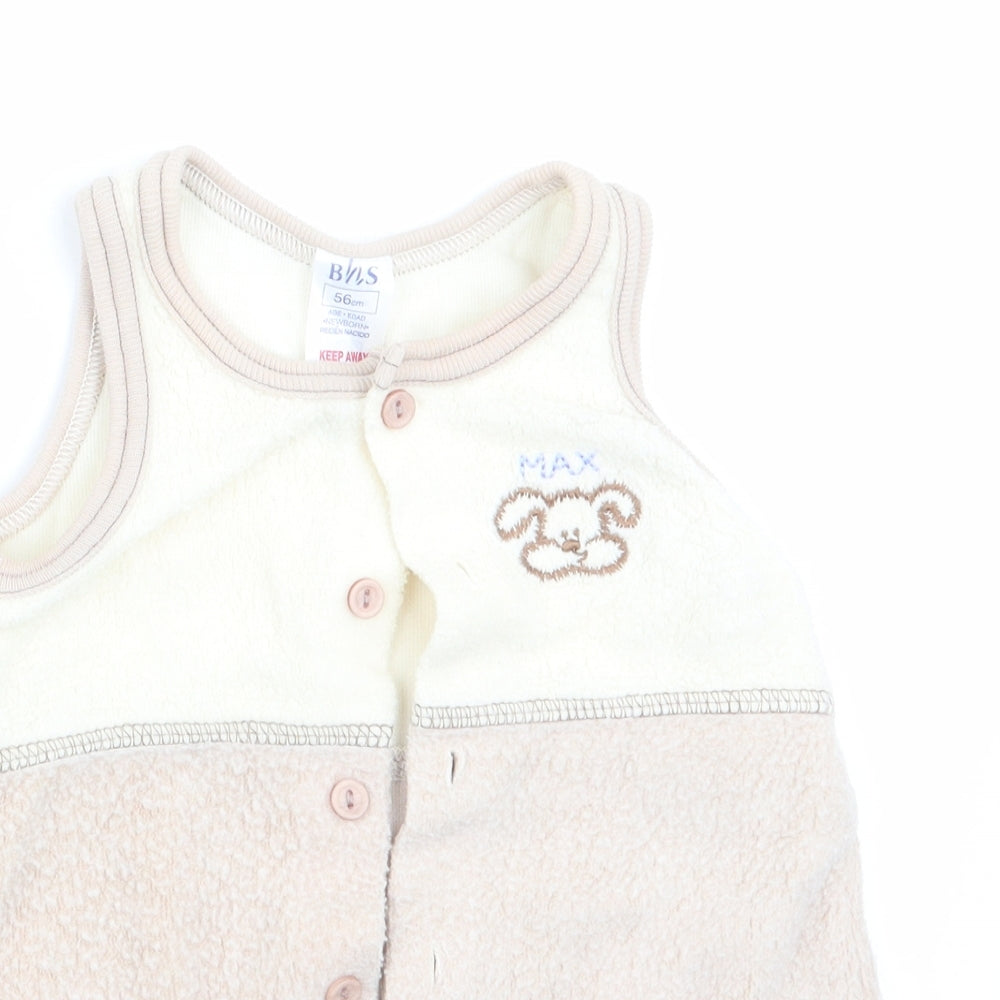 BHS Boys Beige Animal Print  Dungaree One-Piece Size 3-6 Months  - Dog Logo