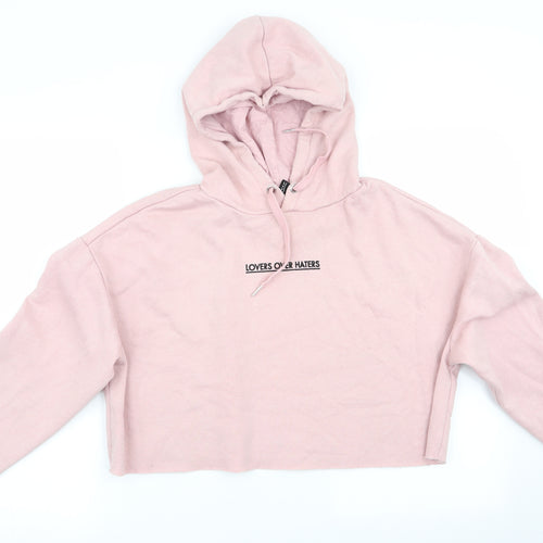 Divided Womens Pink   Pullover Hoodie Size 10  - Lovers Over Haters - Cropped