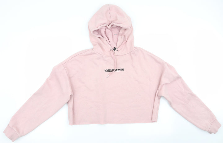 Divided Womens Pink Pullover Hoodie Size 10 - Lovers Over Haters - Cropped