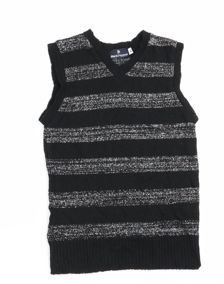 Black Pepper Girls Black Striped  Vest Jumper Size XL  - Glitter Stripe
