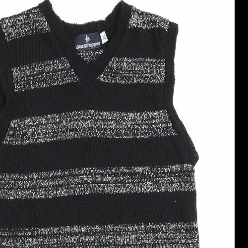 Black Pepper Girls Black Striped  Vest Jumper Size XL  - Glitter Stripe