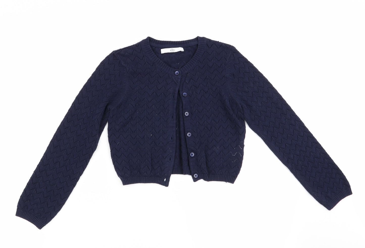 Marks and Spencer Girls Blue Geometric  Cardigan Jumper Size 6-7 Years