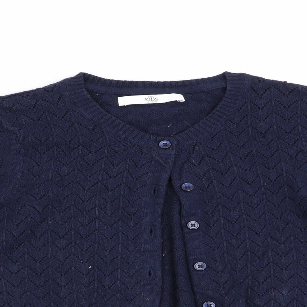 Marks and Spencer Girls Blue Geometric  Cardigan Jumper Size 6-7 Years