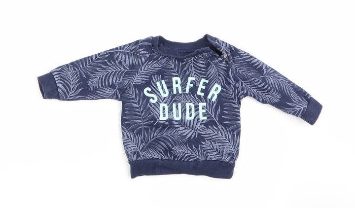 Primark Boys Blue Floral  Pullover Jumper Size 0-3 Months