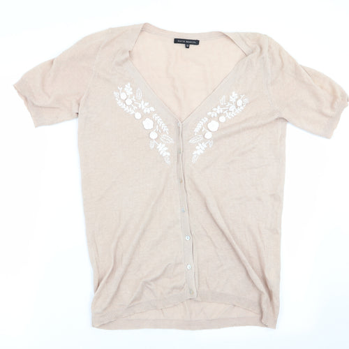 David Emanuel Womens Beige Floral  Cardigan Jumper Size 10