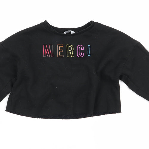 Primark Girls Black   Pullover Sweatshirt Size 8-9 Years  - Merci - cropped