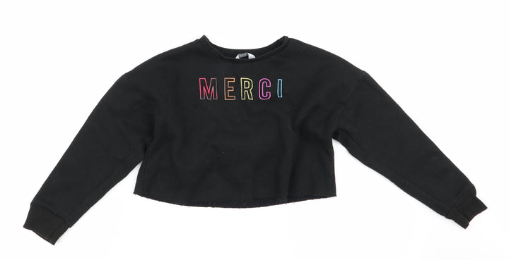 Primark Girls Black Pullover Sweatshirt Size 8-9 Years - Merci - cropped