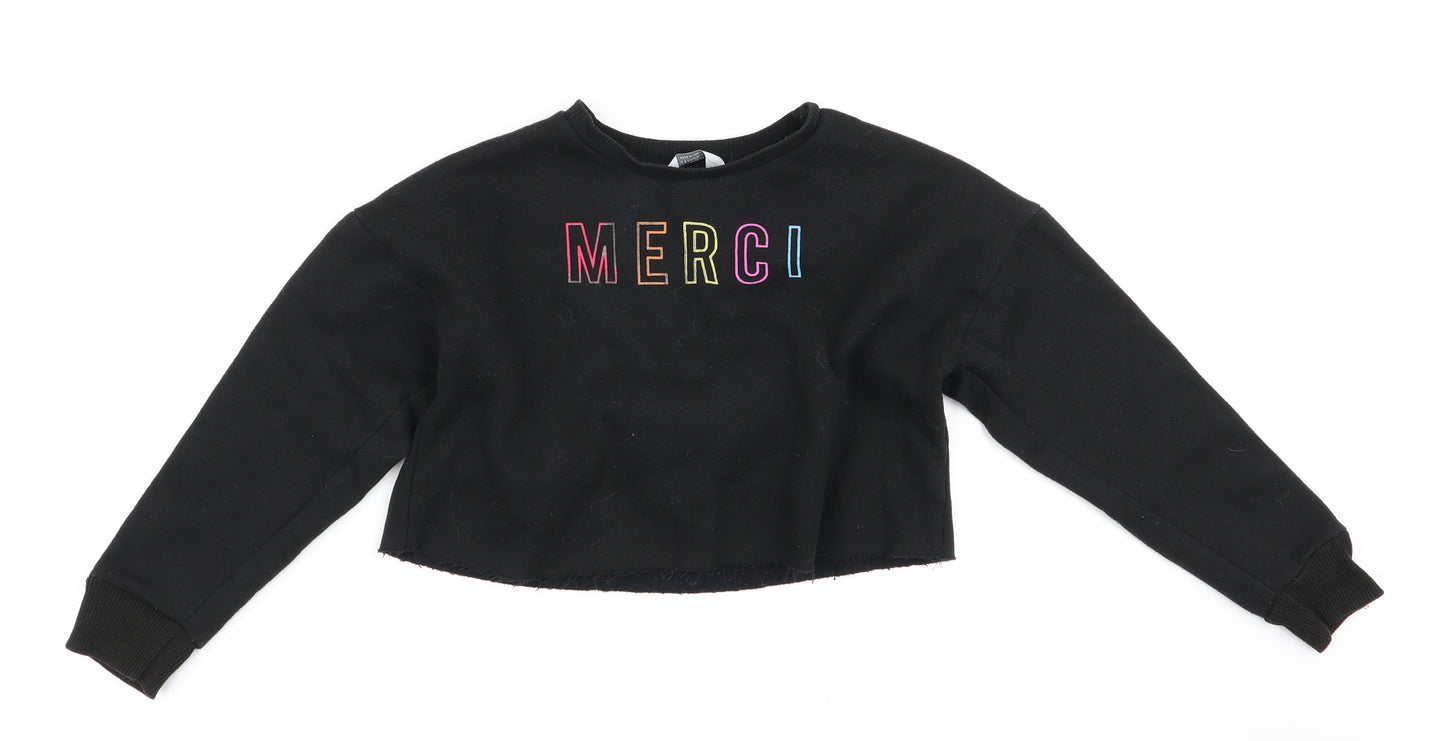 Primark Girls Black   Pullover Sweatshirt Size 8-9 Years  - Merci - cropped