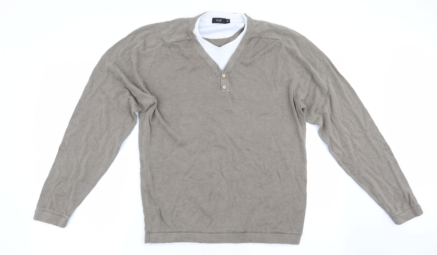 Florence and Fred Mens Brown   Pullover Jumper Size S  - Faux T-Shirt Front