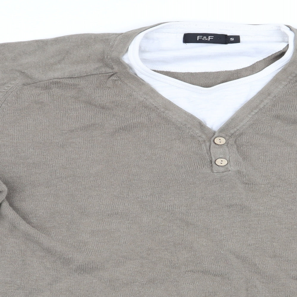 Florence and Fred Mens Brown   Pullover Jumper Size S  - Faux T-Shirt Front