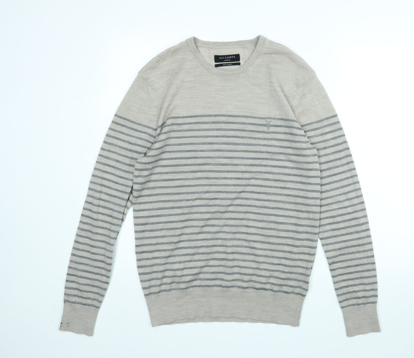 All Saints Mens Multicoloured Striped  Pullover Jumper Size M