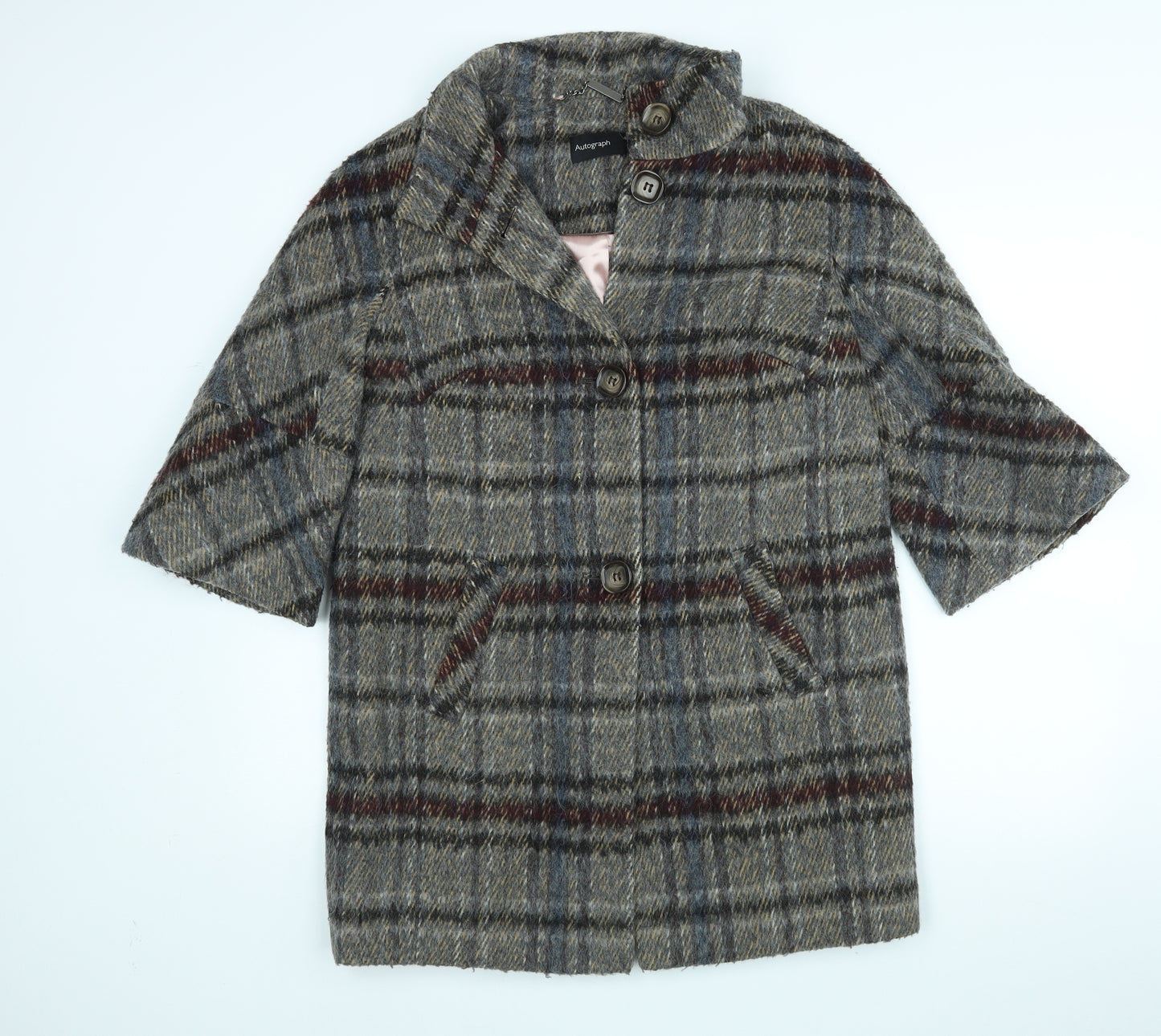 Autograph Womens Multicoloured Plaid  Overcoat Coat Size 8