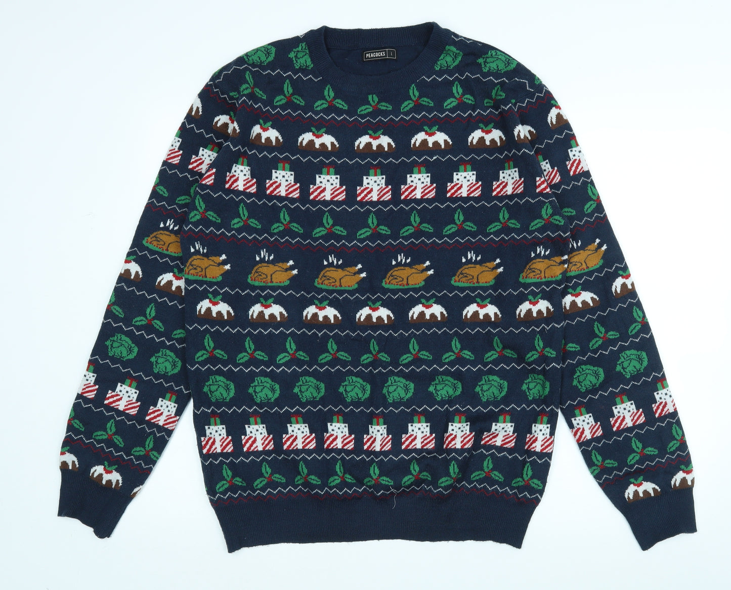 Peacocks Mens Blue   Pullover Jumper Size L  - Christmas Jumper