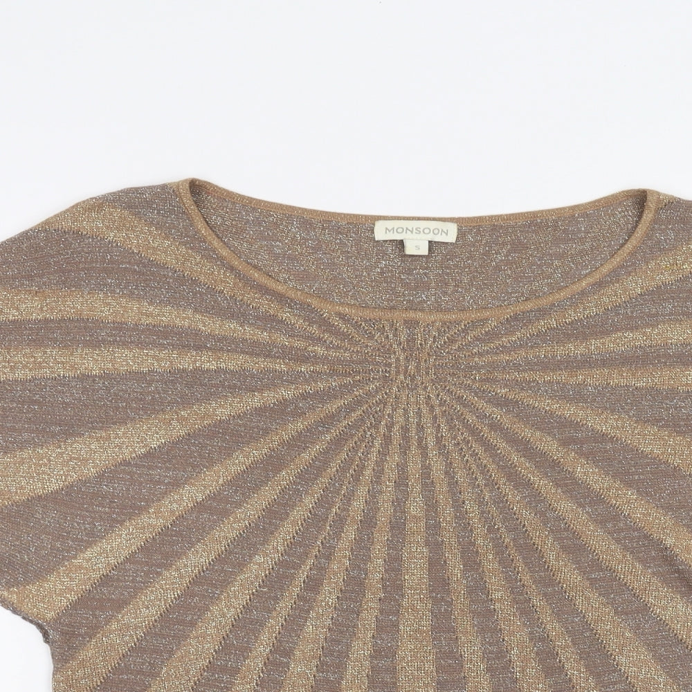 Monsoon Womens Brown Striped  Basic T-Shirt Size S