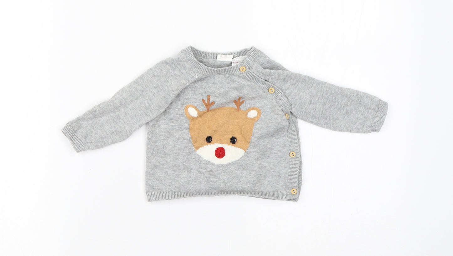 H&M Girls Grey   Basic T-Shirt Size 0-3 Months  - CHRISTMAS