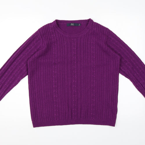 ISLE Womens Purple Striped  Pullover Sweatshirt Size 12