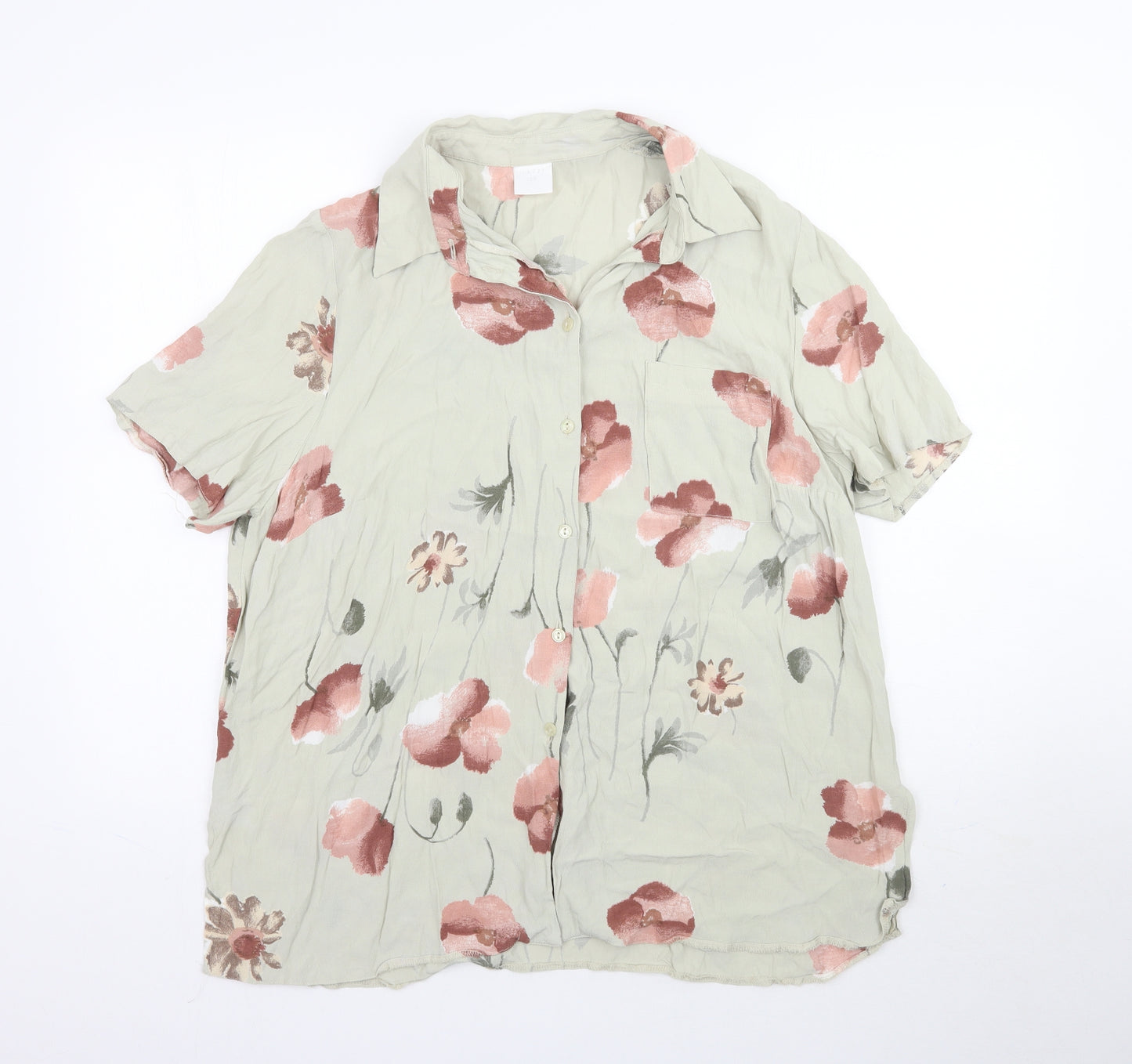 Preworn Womens Green Floral  Basic Button-Up Size 20