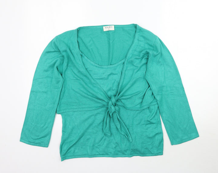 Kaliko Womens Green  Knit Basic Blouse Size 14  - Tie detail