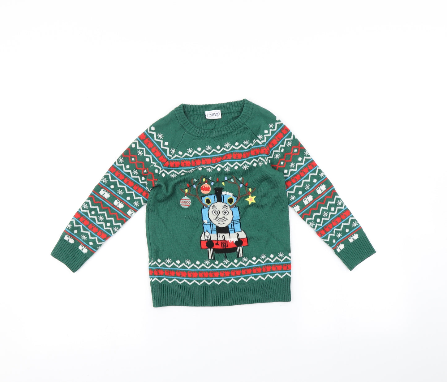 TU Boys Green Fair Isle  Pullover Jumper Size 3-4 Years  - Thomas the tank engine christmas