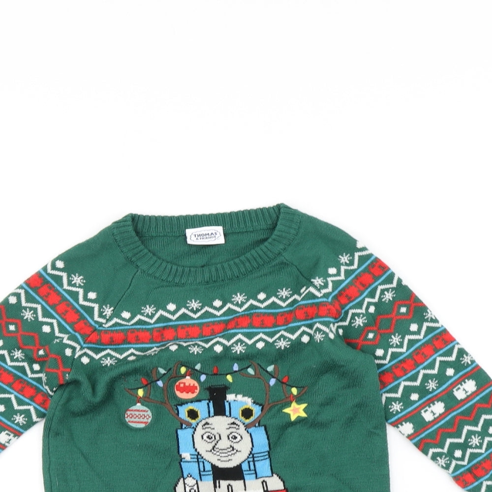 TU Boys Green Fair Isle  Pullover Jumper Size 3-4 Years  - Thomas the tank engine christmas