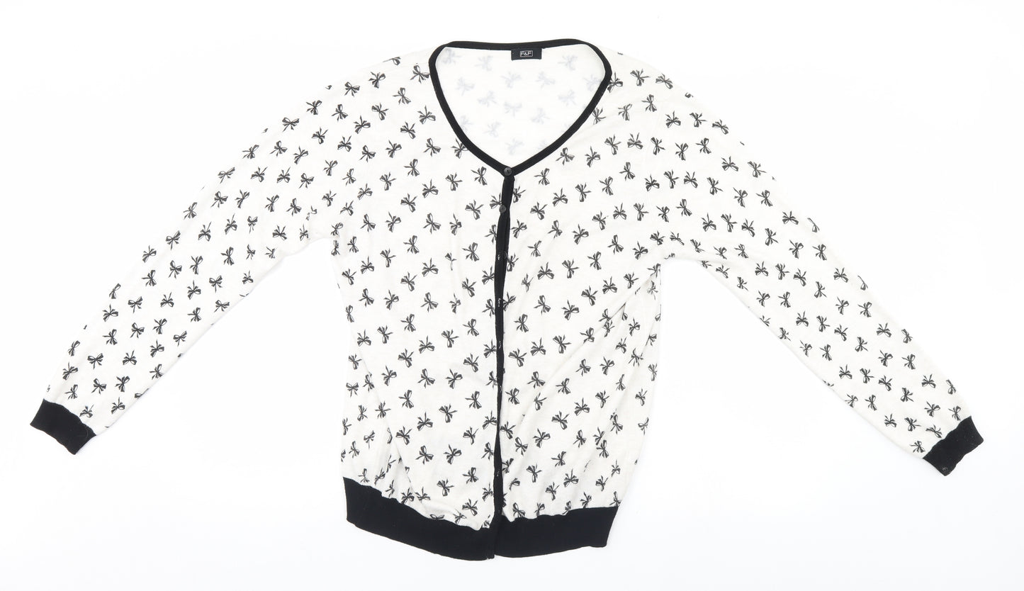 F&F Womens White Geometric  Cardigan Jumper Size 18