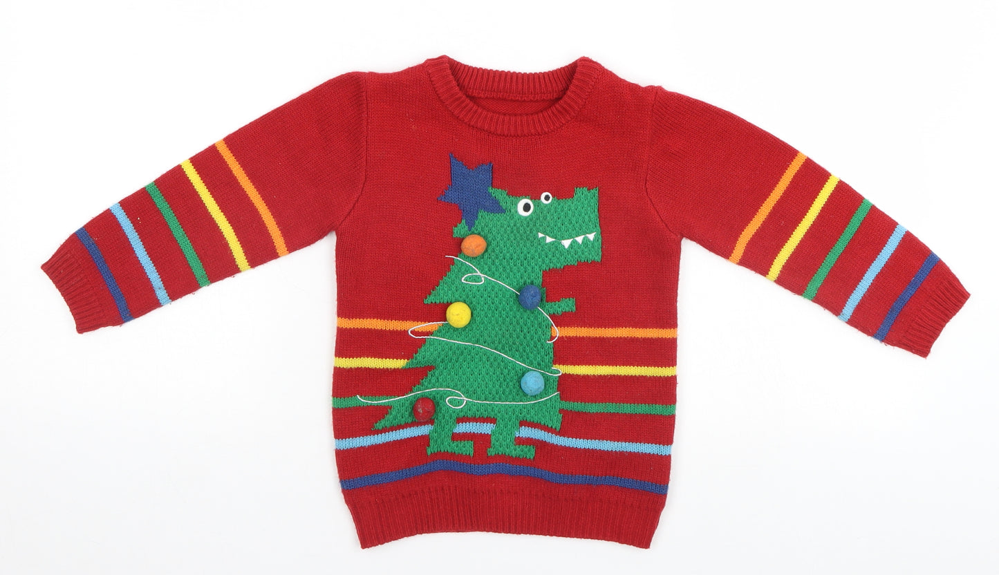 Nutmeg Boys Red   Pullover Jumper Size 3-4 Years  - Christmas, Dinosaur
