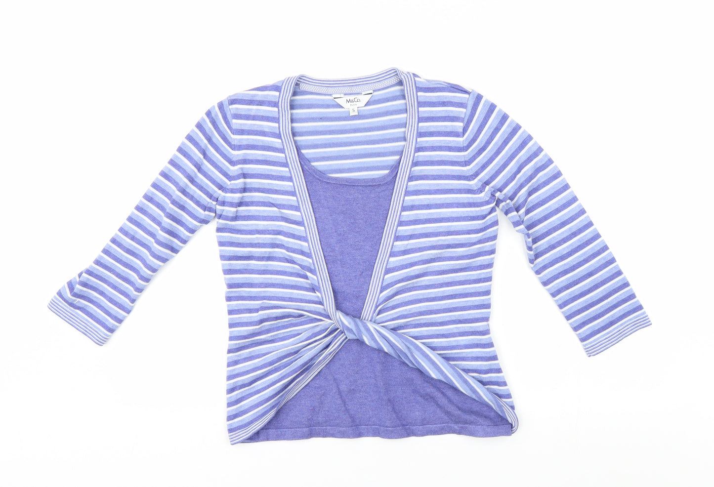 M&Co Womens Blue Striped  Cardigan Jumper Size S