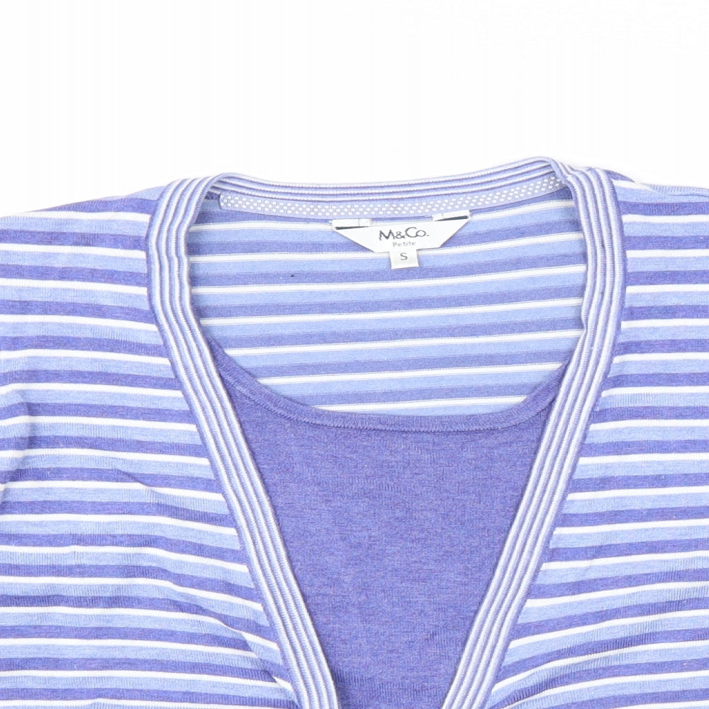 M&Co Womens Blue Striped  Cardigan Jumper Size S