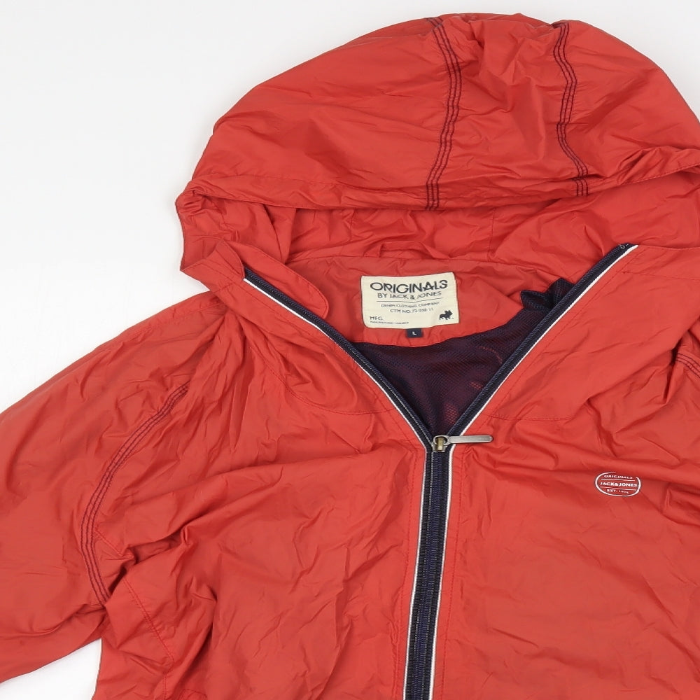 JACK & JONES Mens Orange   Rain Coat Jacket Size L