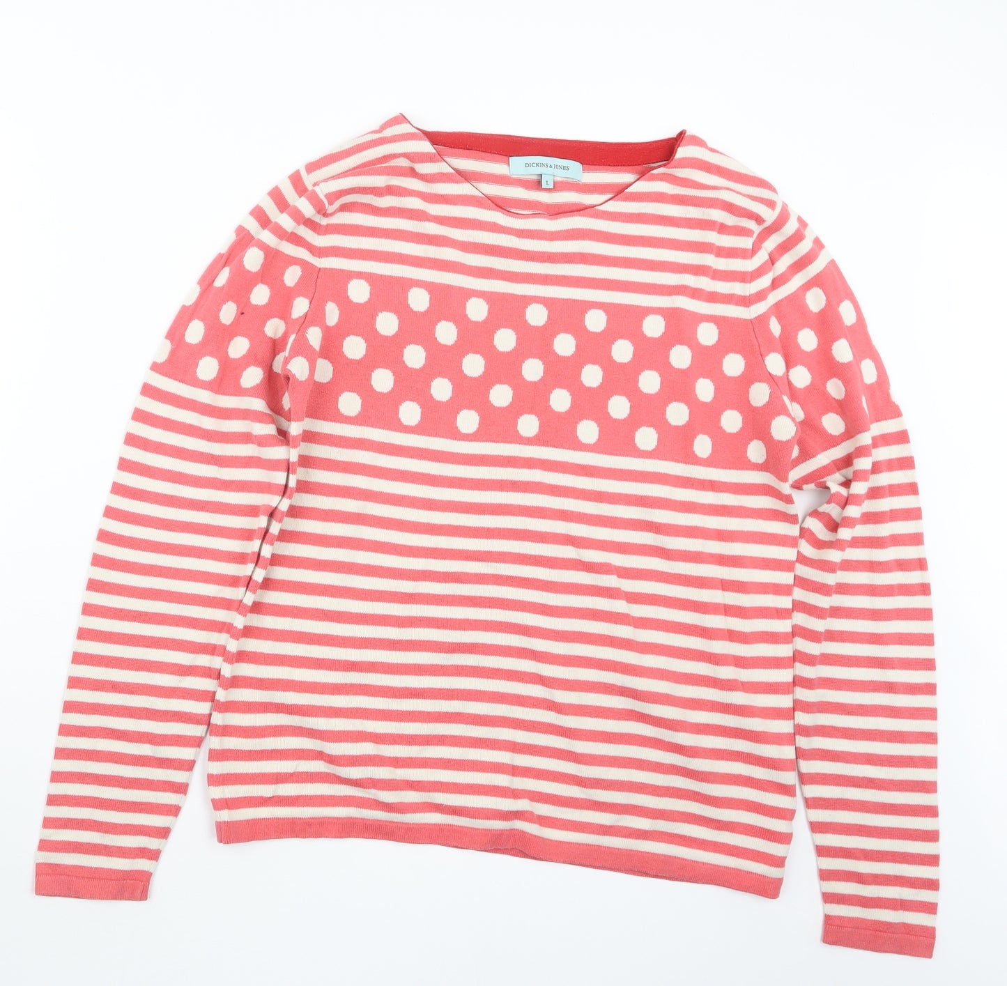 Dickins & Jones Womens Pink Striped Knit Pullover Jumper Size L