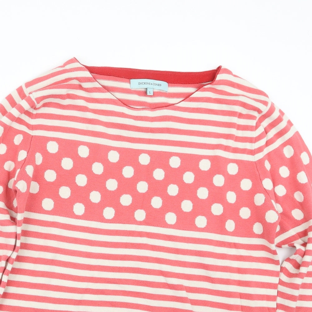 Dickins & Jones Womens Pink Striped Knit Pullover Jumper Size L