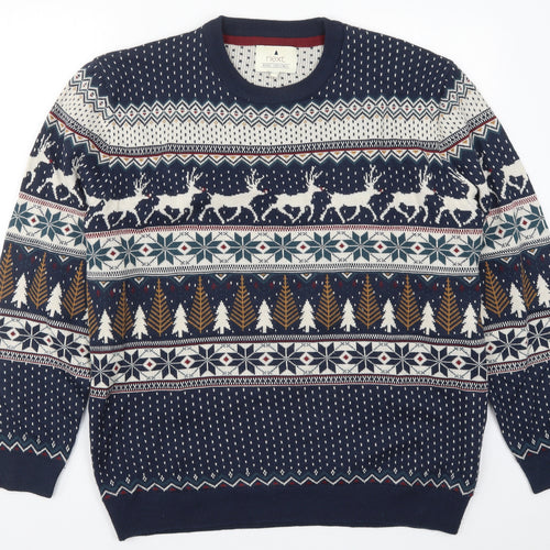 NEXT Mens Blue Geometric Knit Pullover Jumper Size XL  - Christmas