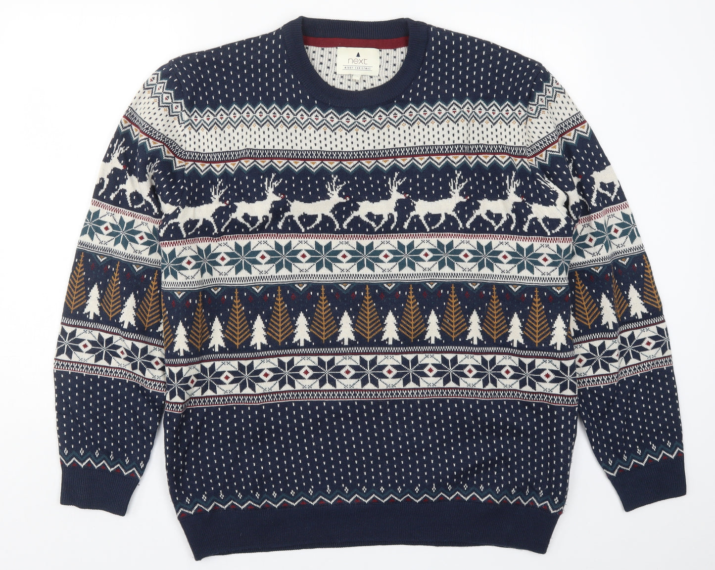 NEXT Mens Blue Geometric Knit Pullover Jumper Size XL  - Christmas