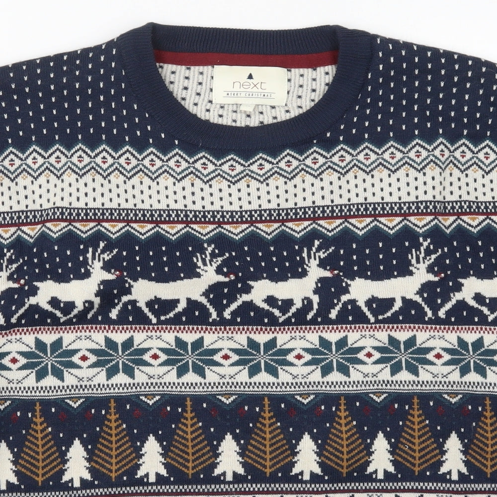 NEXT Mens Blue Geometric Knit Pullover Jumper Size XL  - Christmas