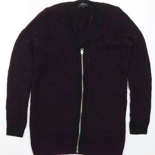 Marks and Spencer Womens Purple Animal Print Knit Full Zip Jumper Size 6