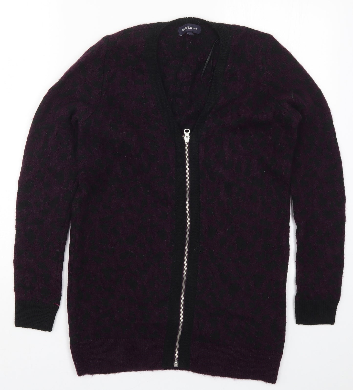 Marks and Spencer Womens Purple Animal Print Knit Full Zip Jumper Size 6