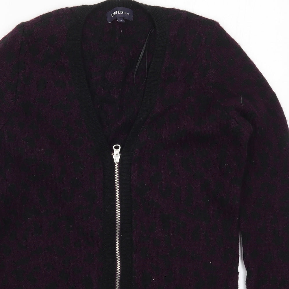 Marks and Spencer Womens Purple Animal Print Knit Full Zip Jumper Size 6