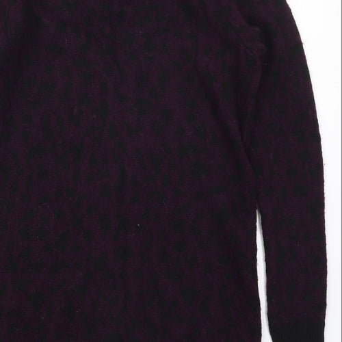 Marks and Spencer Womens Purple Animal Print Knit Full Zip Jumper Size 6