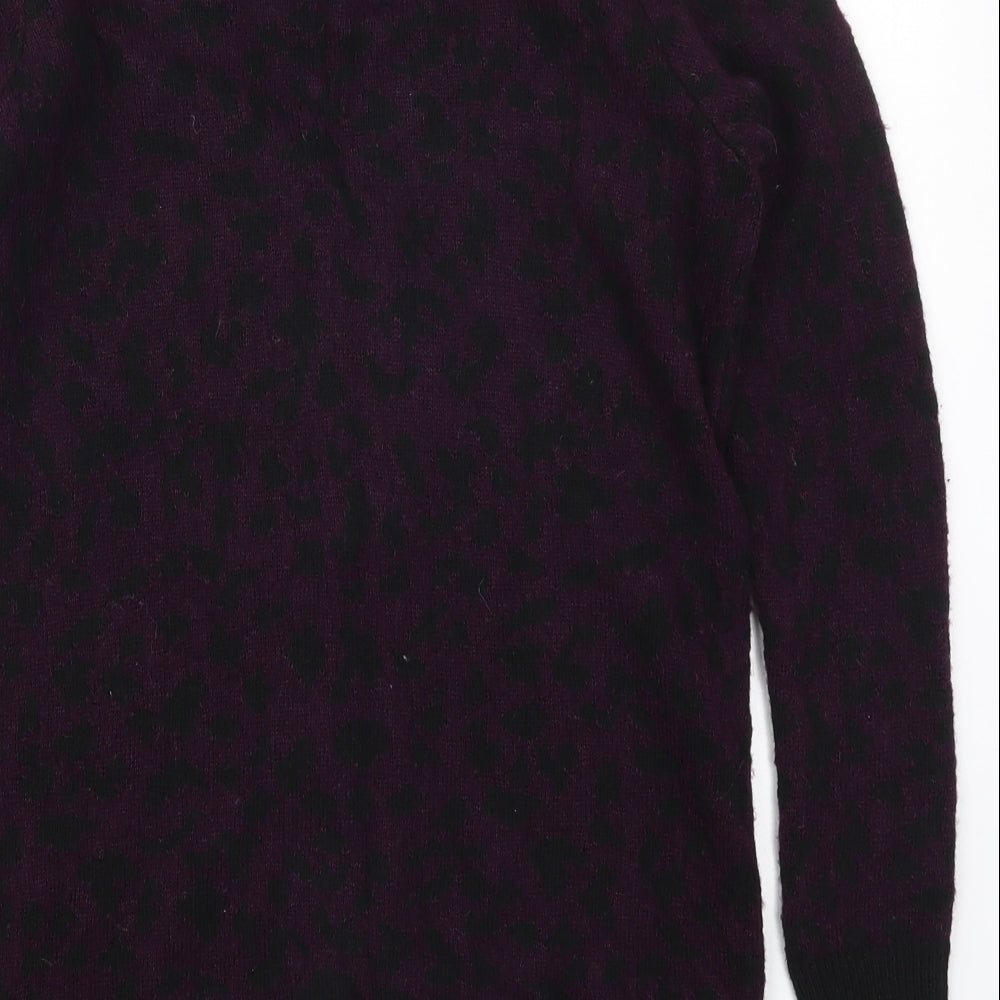 Marks and Spencer Womens Purple Animal Print Knit Full Zip Jumper Size 6