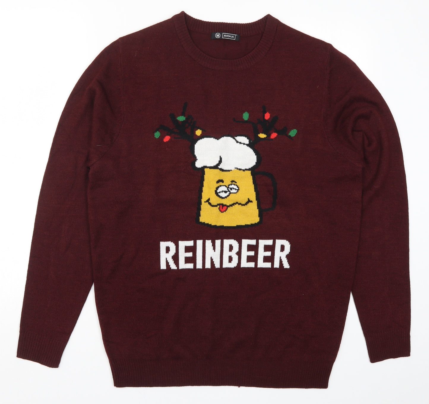 Avenue Mens Red  Knit Pullover Jumper Size M  - Reinbeer