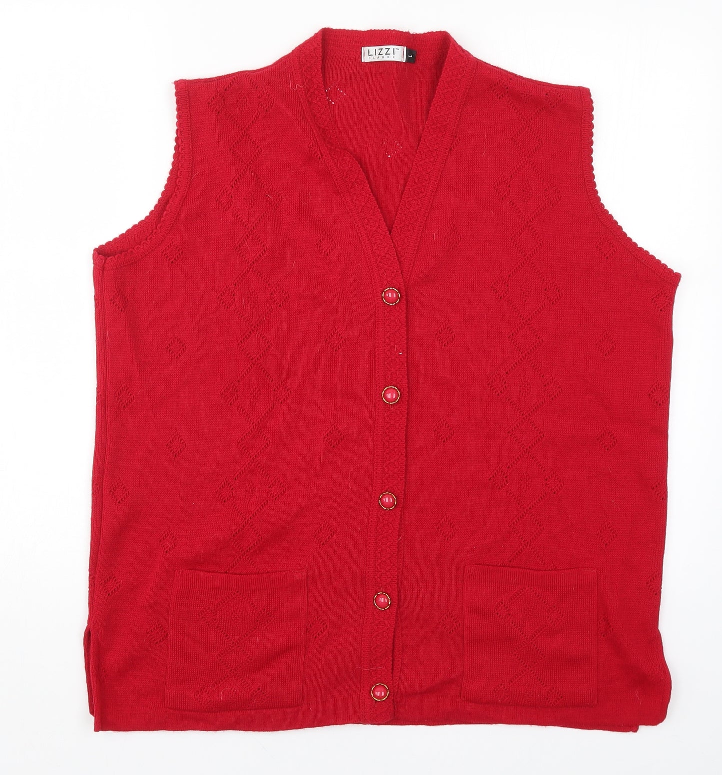 Lizzi Womens Red Argyle/Diamond Knit Cardigan Jumper Size L