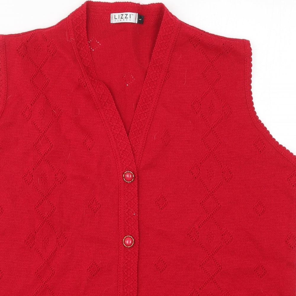Lizzi Womens Red Argyle/Diamond Knit Cardigan Jumper Size L