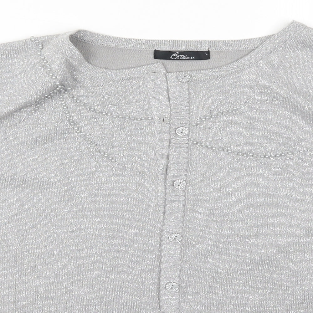 Bonmarché Womens Silver  Knit Cardigan Jumper Size L