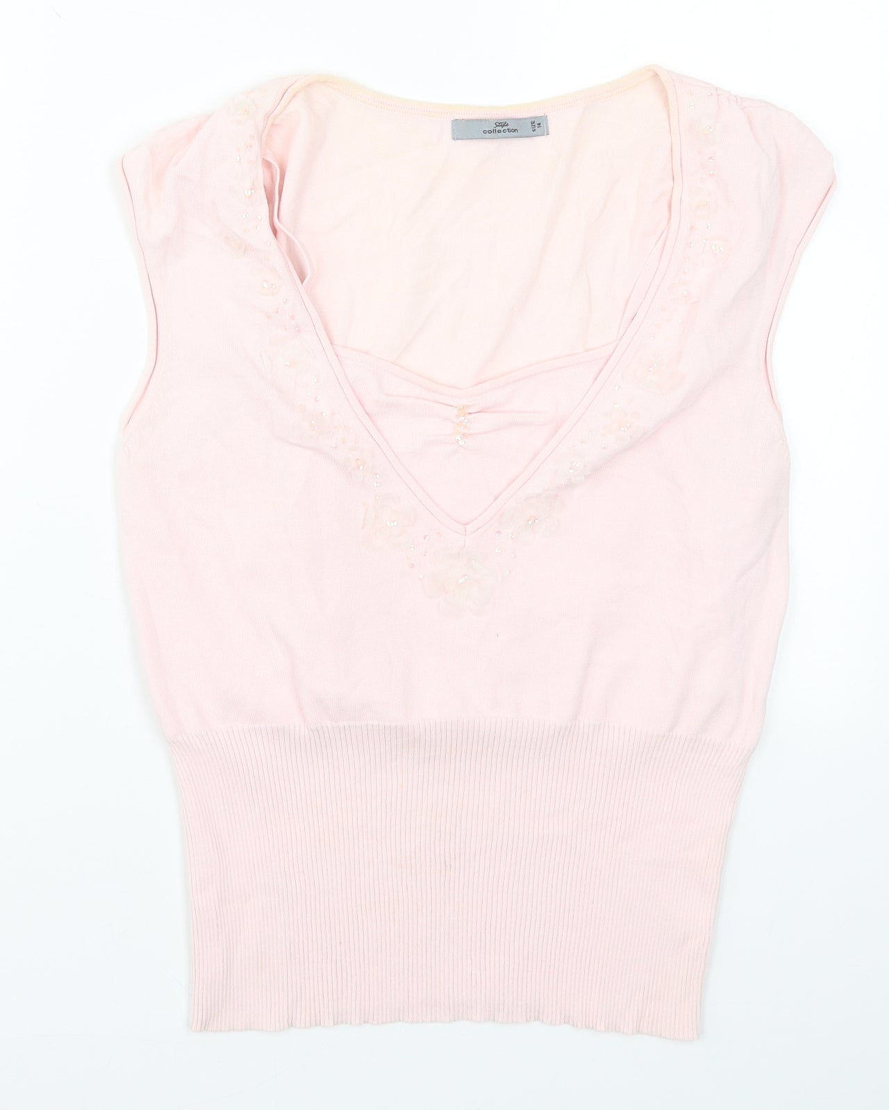 Style Collection Womens Pink   Basic T-Shirt Size 14  - Fabric Flowers