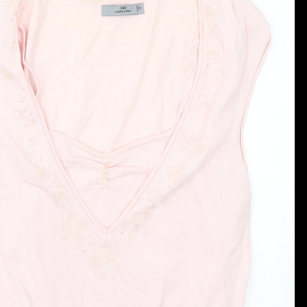 Style Collection Womens Pink   Basic T-Shirt Size 14  - Fabric Flowers