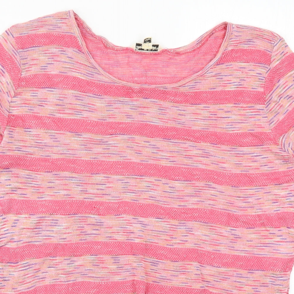 Miss Selfridge Womens Pink Striped  Basic T-Shirt Size 16