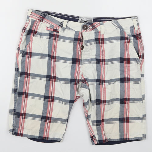 SoulCal&Co Mens White Check  Bermuda Shorts Size 34 - Red and Blue