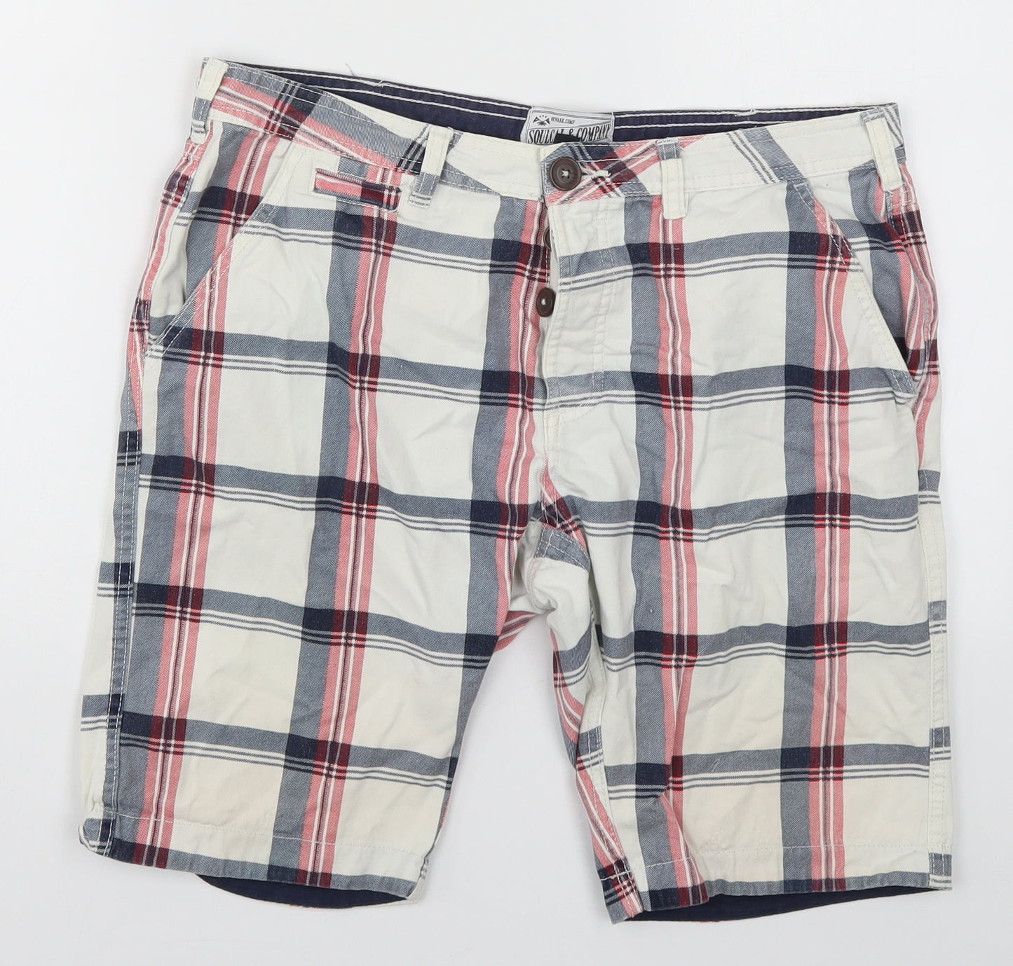 SoulCal&Co Mens White Check  Bermuda Shorts Size 34 - Red and Blue