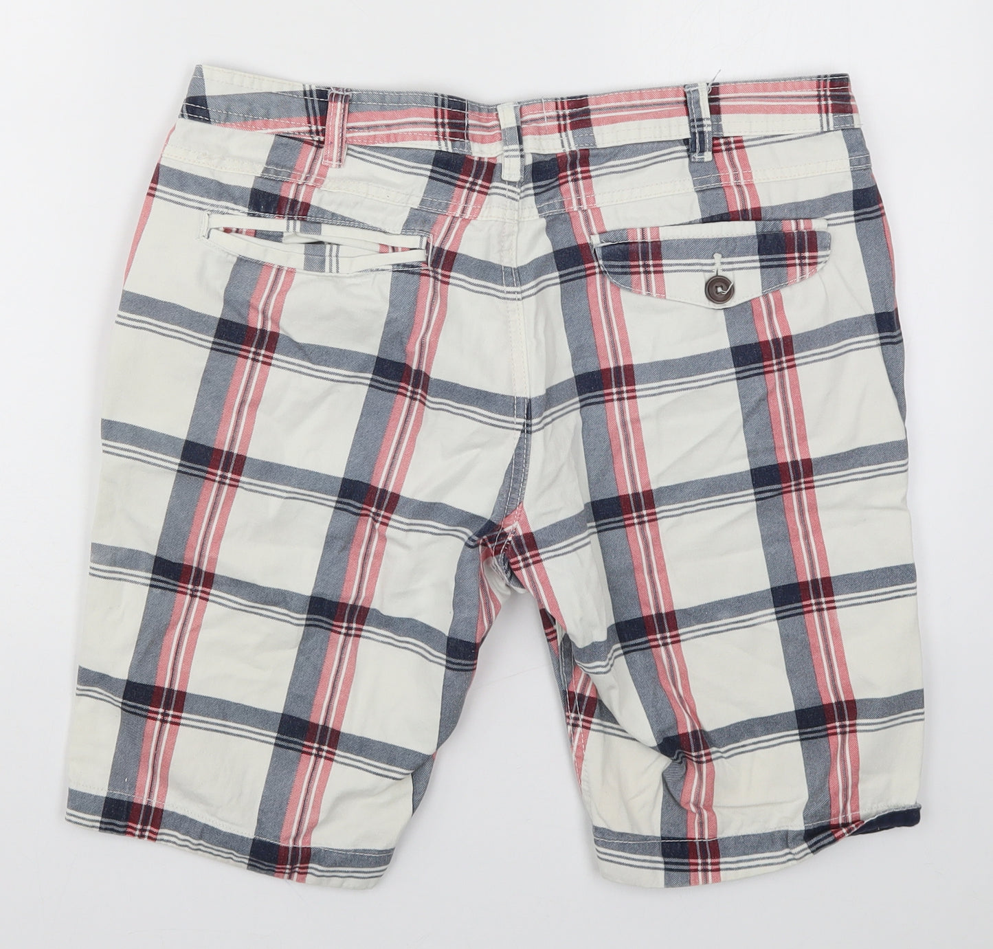 SoulCal&Co Mens White Check  Bermuda Shorts Size 34 - Red and Blue