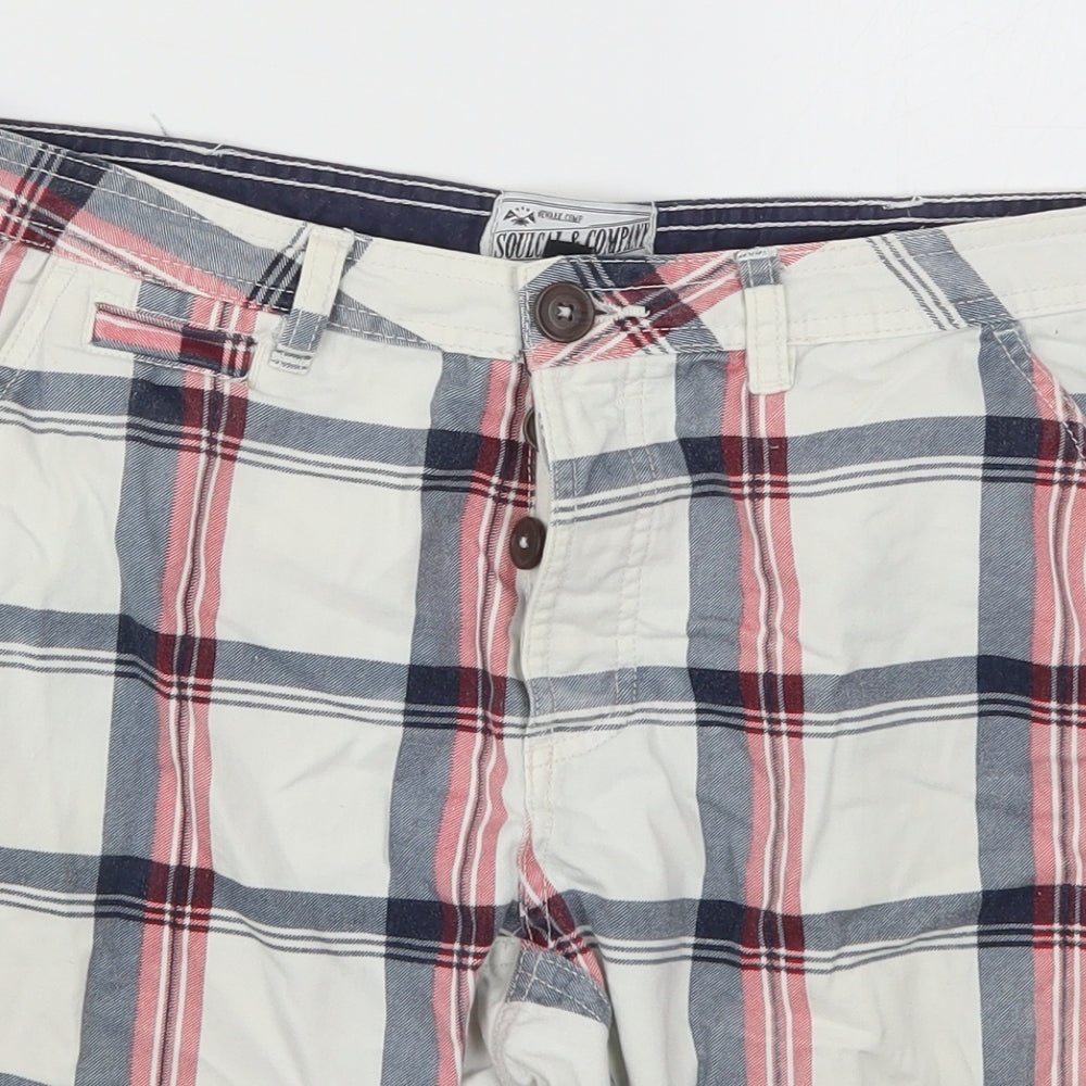 SoulCal&Co Mens White Check  Bermuda Shorts Size 34 - Red and Blue